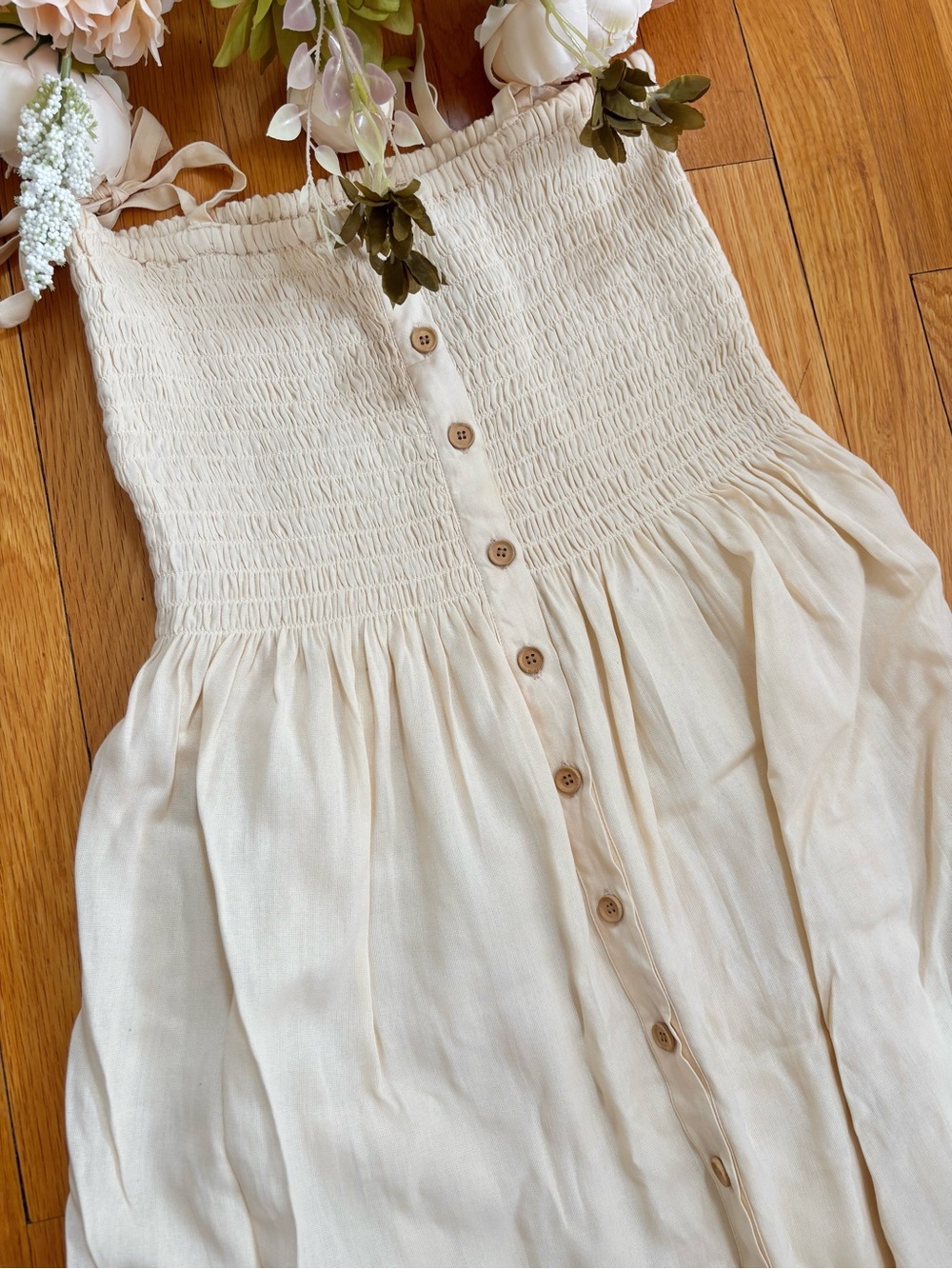 EMERSON FRY Santiago Sundress Organic Cotton Ivory Lined Elastic Bodice M/L